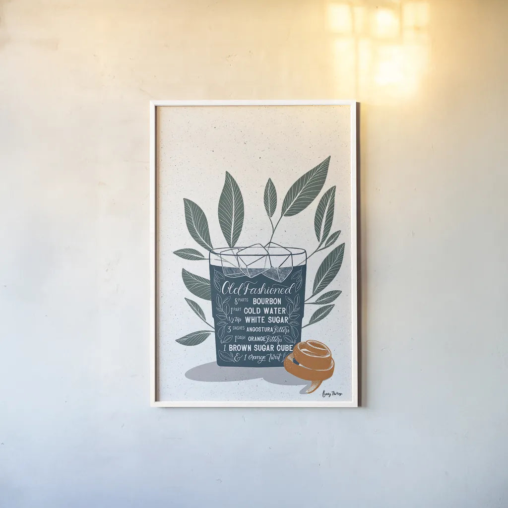 Fruity Cocktails IV by Becky Thorns. shown as a paper print in a white frame. Available as a archival giclee rolled canvas, fine art paper, or poster print. SKU 58889h.