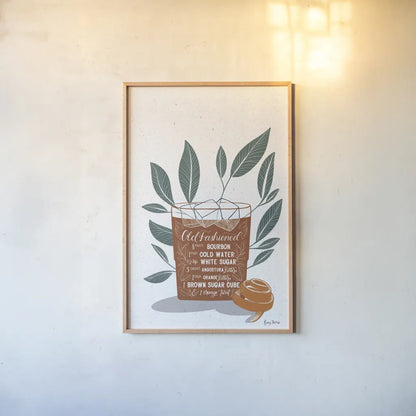 Fruity Cocktails IV Rust by Becky Thorns. shown as a paper print in a natural frame. Available as a archival giclee rolled canvas, fine art paper, or poster print. SKU 59462h.