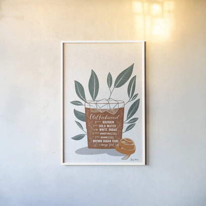 Fruity Cocktails IV Rust by Becky Thorns. shown as a paper print in a white frame. Available as a archival giclee rolled canvas, fine art paper, or poster print. SKU 59462h.