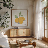 Fruity Cocktails V by Becky Thorns. Shown in a natural wood frame in a cozy modern living room. Available as an archival giclee rolled canvas, fine art paper, or poster print. SKU 58890a.
