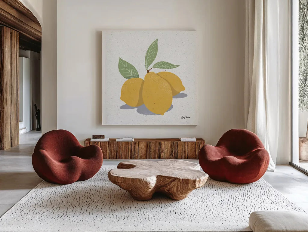 Fruity Cocktails V by Becky Thorns. Shown as extra-large giant wall art in a modern living room. Available as an archival giclee rolled canvas, fine art paper, or poster print. SKU 58890a.
