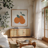 Fruity Cocktails VI by Becky Thorns. Shown in a natural wood frame in a cozy modern living room. Available as an archival giclee rolled canvas, fine art paper, or poster print. SKU 58891a.
