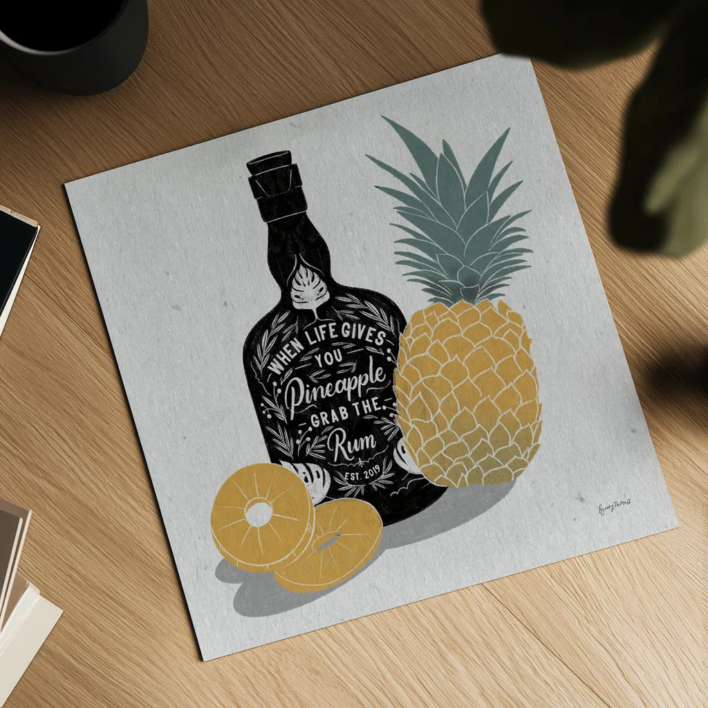 Fruity Spirits Rum by Becky Thorns. Shown as a detailed flat fine art print, highlighting archival giclee quality. Available as an archival giclee rolled canvas, fine art paper, or poster print. SKU 54990a.