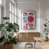 Fun Foodie II by Becky Thorns. shown as a print in a natural wood frame in a dining room. Available as a archival giclee rolled canvas, fine art paper, or poster print. SKU 96732h.