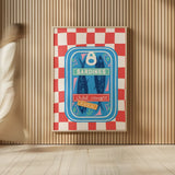 Fun Sardines I by Becky Thorns. shown as over sized large wall art. Available as an archival giclee rolled canvas, fine art paper, or poster print. SKU 103712h.