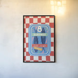 Fun Sardines I by Becky Thorns. shown as a paper print in a black flame. Available as a archival giclee rolled canvas, fine art paper, or poster print. SKU 103712h.