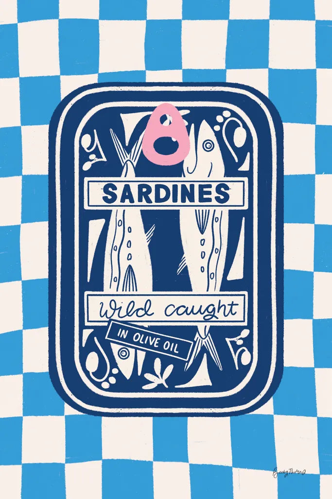 Fun Sardines I Blue by Becky Thorns. SKU 103710h. Archival Giclee Fine art print for wall decor.