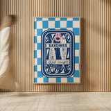 Fun Sardines I Blue by Becky Thorns. shown as over sized large wall art. Available as an archival giclee rolled canvas, fine art paper, or poster print. SKU 103710h.