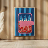 Fun Sardines II by Becky Thorns. shown as over sized large wall art. Available as an archival giclee rolled canvas, fine art paper, or poster print. SKU 103713h.
