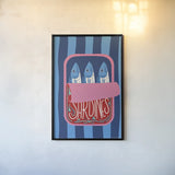 Fun Sardines II by Becky Thorns. shown as a paper print in a black flame. Available as a archival giclee rolled canvas, fine art paper, or poster print. SKU 103713h.