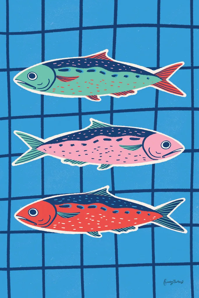 Fun Sardines IV by Becky Thorns. SKU 103711h. Archival Giclee Fine art print for wall decor.