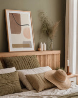 Geo Abstract I Neutral Pink by Becky Thorns. shown as a paper print in a natural frame. Available as a archival giclee rolled canvas, fine art paper, or poster print. SKU 67077h.