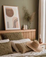 Geo Abstract II Neutral Pink by Becky Thorns. shown as a paper print in a natural frame. Available as a archival giclee rolled canvas, fine art paper, or poster print. SKU 67078h.