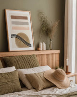 Geo Abstract IV Neutral Pink by Becky Thorns. shown as a paper print in a natural frame. Available as a archival giclee rolled canvas, fine art paper, or poster print. SKU 67080h.