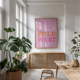 Glam Cowgirl I by Becky Thorns. shown as a print in a natural wood frame in a dining room. Available as a archival giclee rolled canvas, fine art paper, or poster print. SKU 90056h.