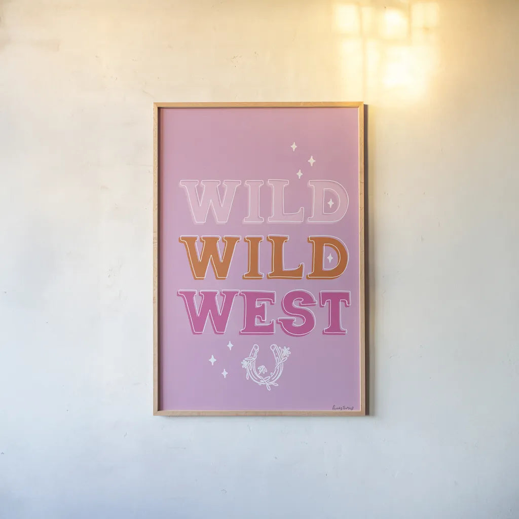 Glam Cowgirl I by Becky Thorns. shown as a paper print in a natural frame. Available as a archival giclee rolled canvas, fine art paper, or poster print. SKU 90056h.