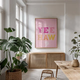 Glam Cowgirl II by Becky Thorns. shown as a print in a natural wood frame in a dining room. Available as a archival giclee rolled canvas, fine art paper, or poster print. SKU 90057h.