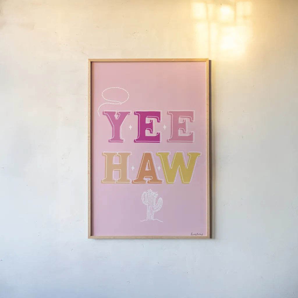 Glam Cowgirl II by Becky Thorns. shown as a paper print in a natural frame. Available as a archival giclee rolled canvas, fine art paper, or poster print. SKU 90057h.