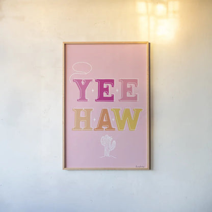 Glam Cowgirl II by Becky Thorns. shown as a paper print in a natural frame. Available as a archival giclee rolled canvas, fine art paper, or poster print. SKU 90057h.