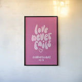 Good Word I Pink by Becky Thorns. shown as a paper print in a black flame. Available as a archival giclee rolled canvas, fine art paper, or poster print. SKU 97020h.