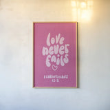 Good Word I Pink by Becky Thorns. shown as a paper print in a natural frame. Available as a archival giclee rolled canvas, fine art paper, or poster print. SKU 97020h.