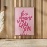 Good Word II Pink by Becky Thorns. shown as over sized large wall art. Available as an archival giclee rolled canvas, fine art paper, or poster print. SKU 97021h.