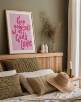 Good Word II Pink by Becky Thorns. shown as a paper print in a natural frame. Available as a archival giclee rolled canvas, fine art paper, or poster print. SKU 97021h.