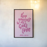 Good Word II Pink by Becky Thorns. shown as a paper print in a black flame. Available as a archival giclee rolled canvas, fine art paper, or poster print. SKU 97021h.