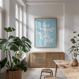 Good Words II by Becky Thorns. shown as a print in a natural wood frame in a dining room. Available as a archival giclee rolled canvas, fine art paper, or poster print. SKU 83995h.