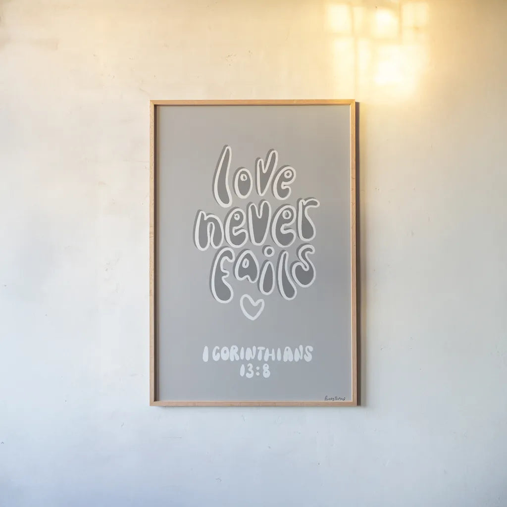 Good Words III Gray by Becky Thorns. shown as a paper print in a natural frame. Available as a archival giclee rolled canvas, fine art paper, or poster print. SKU 84291h.