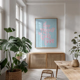 Good Words IV by Becky Thorns. shown as a print in a natural wood frame in a dining room. Available as a archival giclee rolled canvas, fine art paper, or poster print. SKU 83997h.