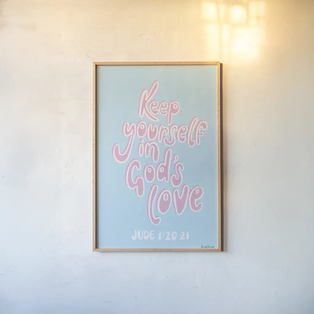 Good Words IV by Becky Thorns. shown as a paper print in a natural frame. Available as a archival giclee rolled canvas, fine art paper, or poster print. SKU 83997h.