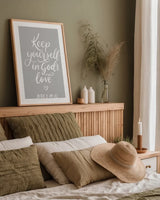 Good Words VI Gray by Becky Thorns. shown as a paper print in a natural frame. Available as a archival giclee rolled canvas, fine art paper, or poster print. SKU 84292h.
