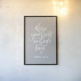Good Words VI Gray by Becky Thorns. shown as a paper print in a black flame. Available as a archival giclee rolled canvas, fine art paper, or poster print. SKU 84292h.