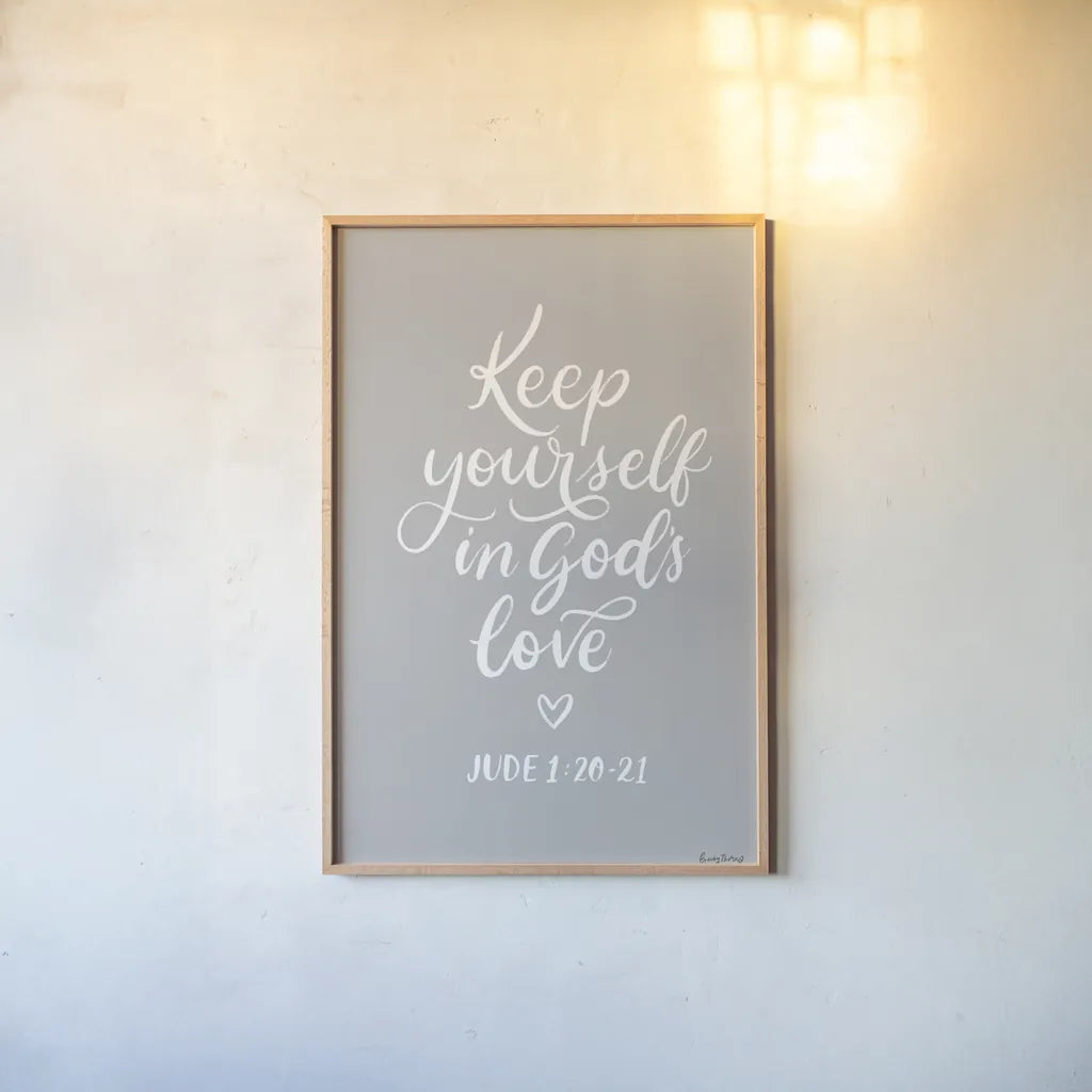 Good Words VI Gray by Becky Thorns. shown as a paper print in a natural frame. Available as a archival giclee rolled canvas, fine art paper, or poster print. SKU 84292h.