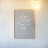 Good Words VI Gray by Becky Thorns. shown as a paper print in a natural frame. Available as a archival giclee rolled canvas, fine art paper, or poster print. SKU 84292h.