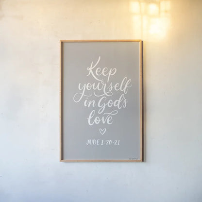 Good Words VI Gray by Becky Thorns. shown as a paper print in a natural frame. Available as a archival giclee rolled canvas, fine art paper, or poster print. SKU 84292h.