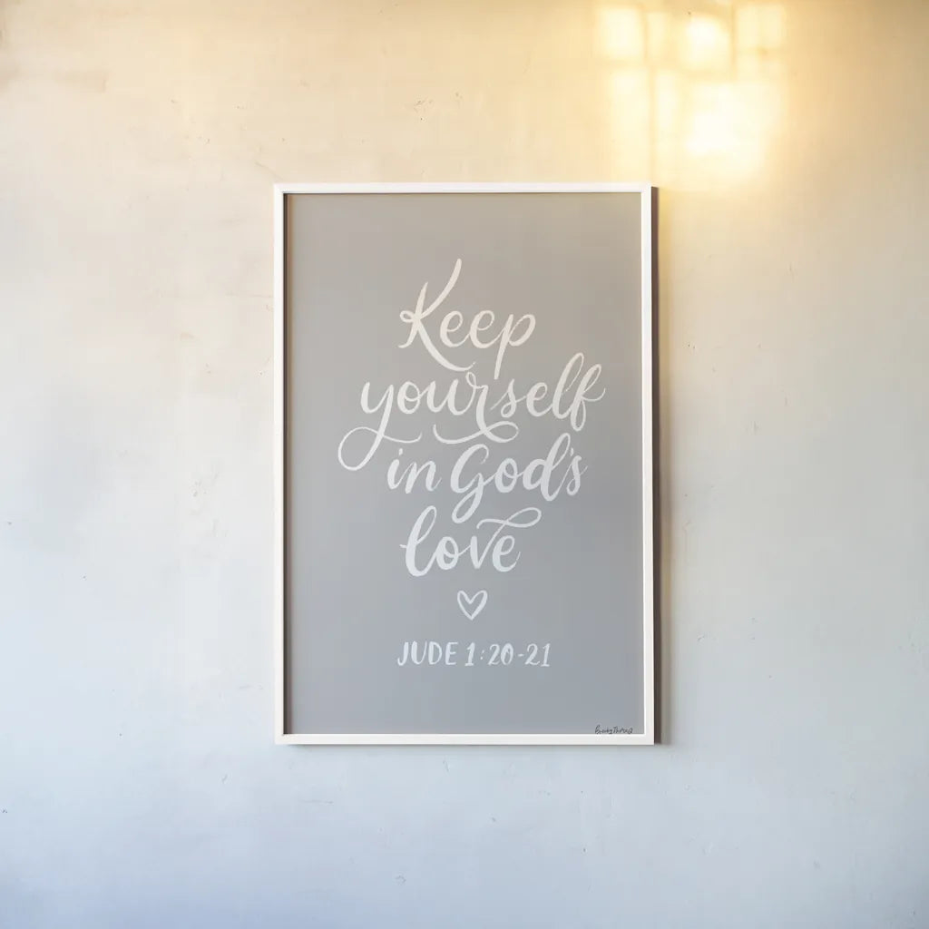 Good Words VI Gray by Becky Thorns. shown as a paper print in a white frame. Available as a archival giclee rolled canvas, fine art paper, or poster print. SKU 84292h.