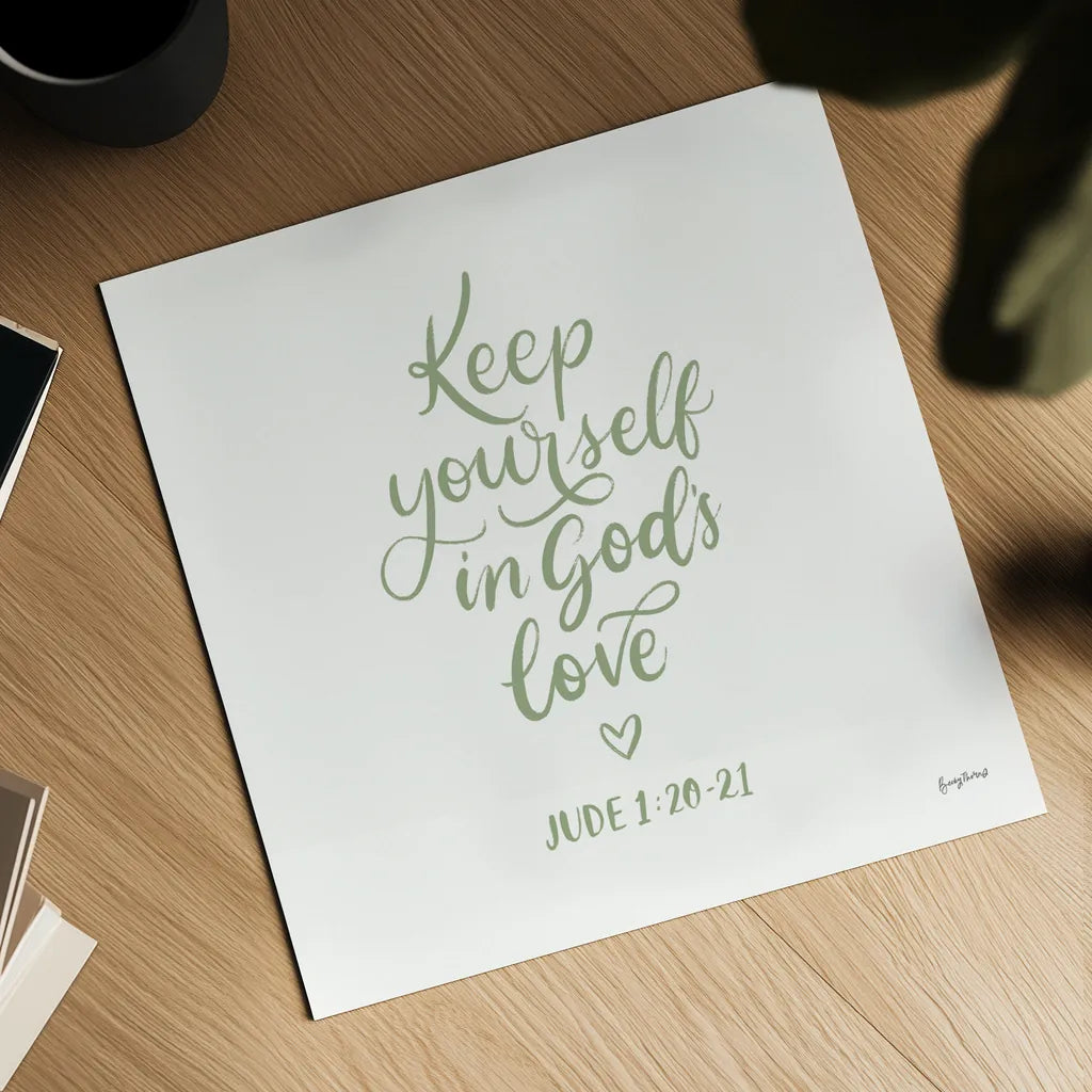 Good Words VI Sage Sq by Becky Thorns. Shown as a detailed flat fine art print, highlighting archival giclee quality. Available as an archival giclee rolled canvas, fine art paper, or poster print. SKU 85616a.