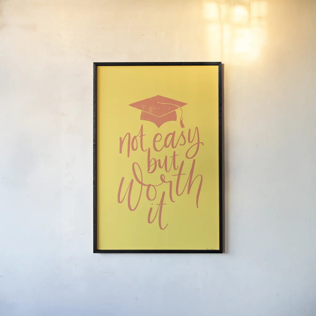 Graduation I Yellow by Becky Thorns. shown as a paper print in a black flame. Available as a archival giclee rolled canvas, fine art paper, or poster print. SKU 59196h.