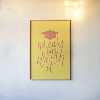 Graduation I Yellow by Becky Thorns. shown as a paper print in a natural frame. Available as a archival giclee rolled canvas, fine art paper, or poster print. SKU 59196h.