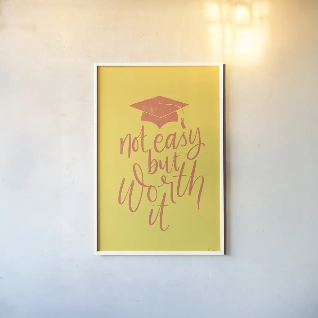 Graduation I Yellow by Becky Thorns. shown as a paper print in a white frame. Available as a archival giclee rolled canvas, fine art paper, or poster print. SKU 59196h.