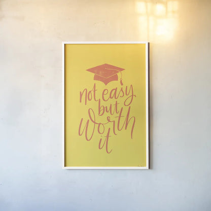 Graduation I Yellow by Becky Thorns. shown as a paper print in a white frame. Available as a archival giclee rolled canvas, fine art paper, or poster print. SKU 59196h.
