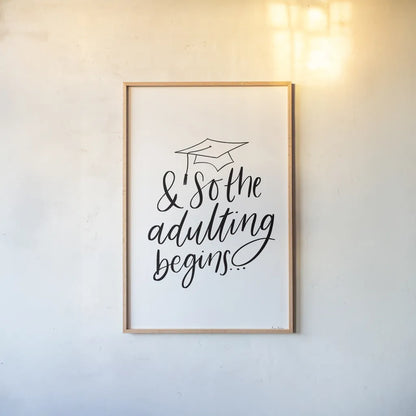 Graduation IV by Becky Thorns. shown as a paper print in a natural frame. Available as a archival giclee rolled canvas, fine art paper, or poster print. SKU 59195h.