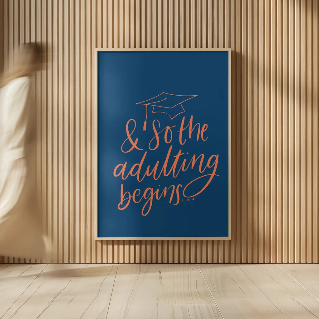 Graduation IV Blue by Becky Thorns. shown as over sized large wall art. Available as an archival giclee rolled canvas, fine art paper, or poster print. SKU 59199h.