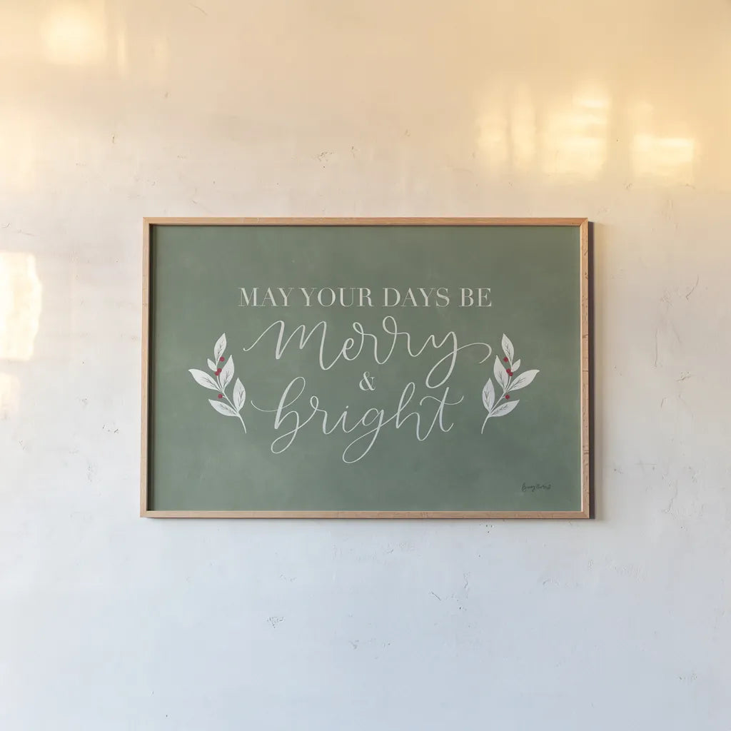 Green Christmas I by Becky Thorns. shown as a paper print in a natural frame. Available as a archival giclee rolled canvas, fine art paper, or poster print. SKU 73290i.