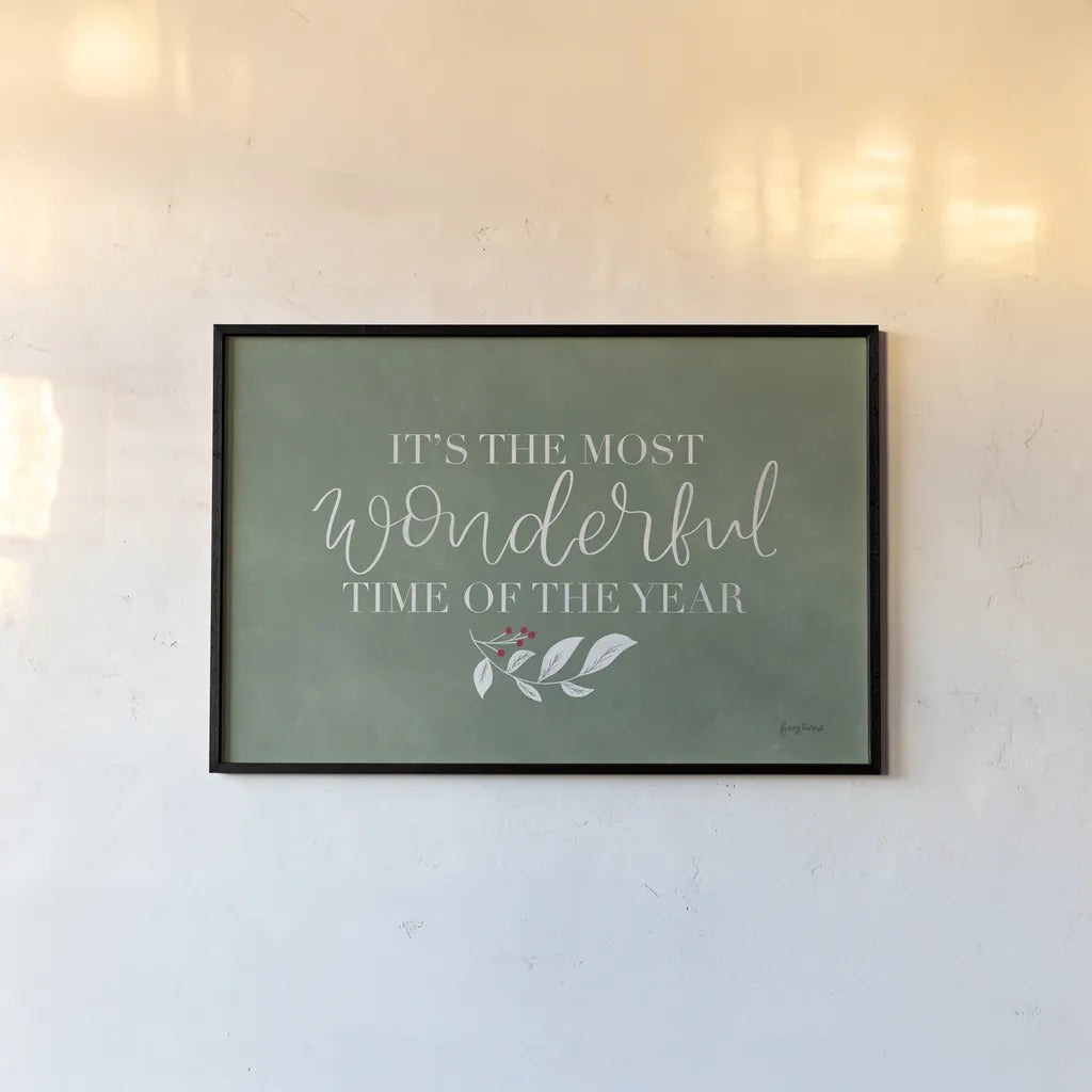 Green Christmas IV by Becky Thorns. shown as a paper print in a black flame. Available as a archival giclee rolled canvas, fine art paper, or poster print. SKU 73291i.