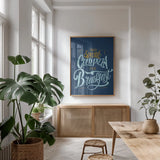 Guilty Pleasures by Becky Thorns. shown as a print in a natural wood frame in a dining room. Available as a archival giclee rolled canvas, fine art paper, or poster print. SKU 53222h.