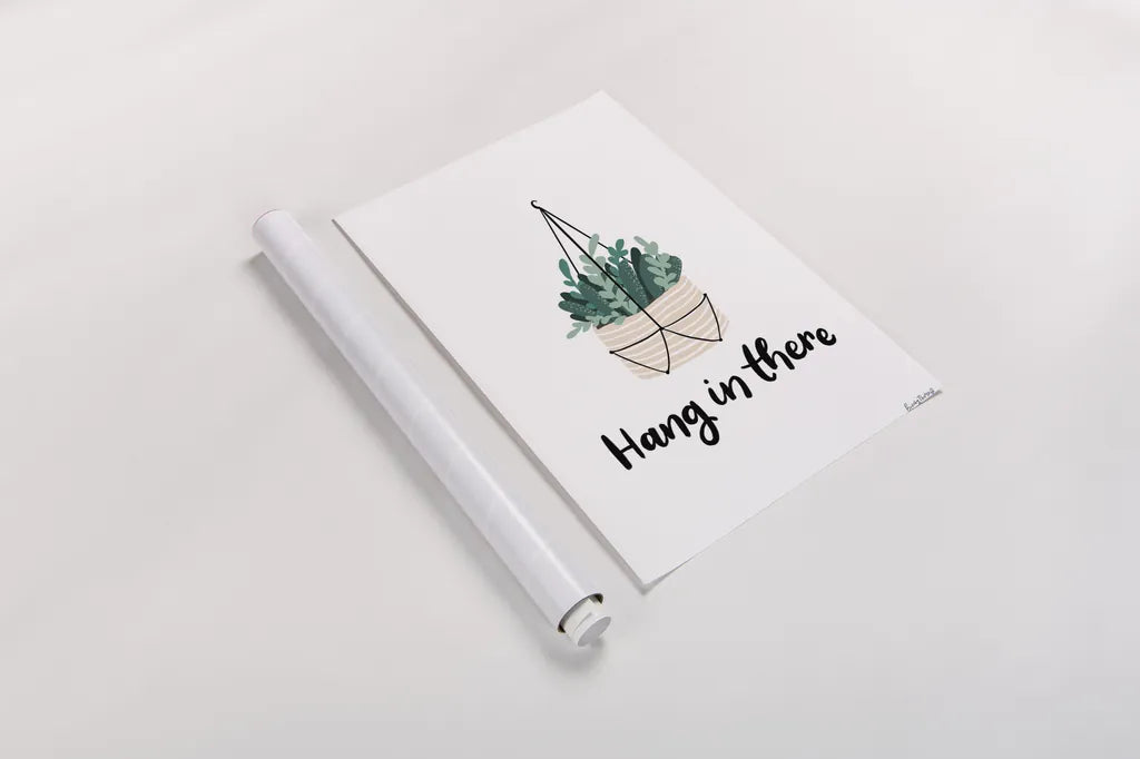 Hang in There by Becky Thorns. shown as a rolled paper print. Available as archival giclee rolled canvas, fine art paper, or poster print. SKU 65069h.