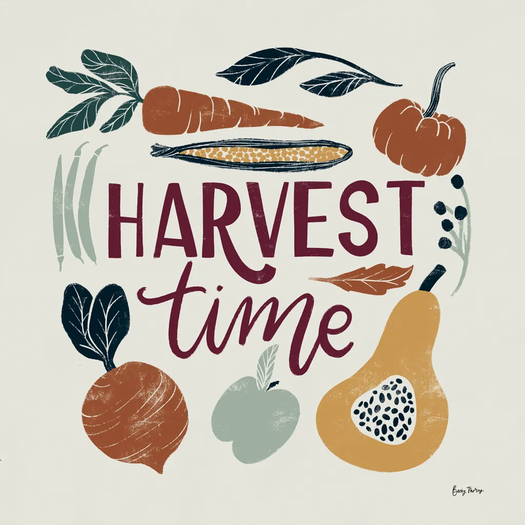 Harvest Lettering I by Becky Thorns. SKU 75117a. Archival Giclee Fine art print for wall decor.
